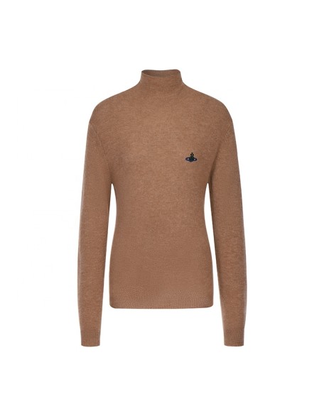 Knitwear manufacturers custom brown turtleneck casual cashmere knitted winter women's pullover sweater tops knit sweater women