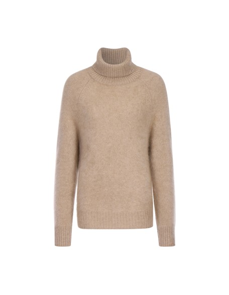 Knitwear manufacturers custom winter khaki turtleneck warm casual cashmere fluffy sweater women knit sweater