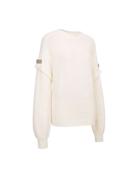 Knitwear manufacturers custom fall winter beige round neck long sleeve casual wool cashmere pull over sweater women knit sweater