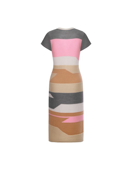 Knitwear manufacturers custom summer v neck midi wool elegant casual fancy dresses ladies women sweater knit women's dresses