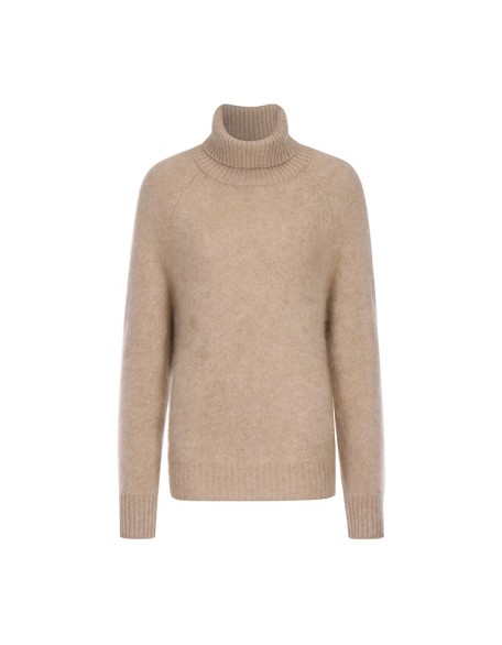 Knitwear manufacturers custom winter khaki turtleneck warm casual cashmere fluffy sweater women knit sweater