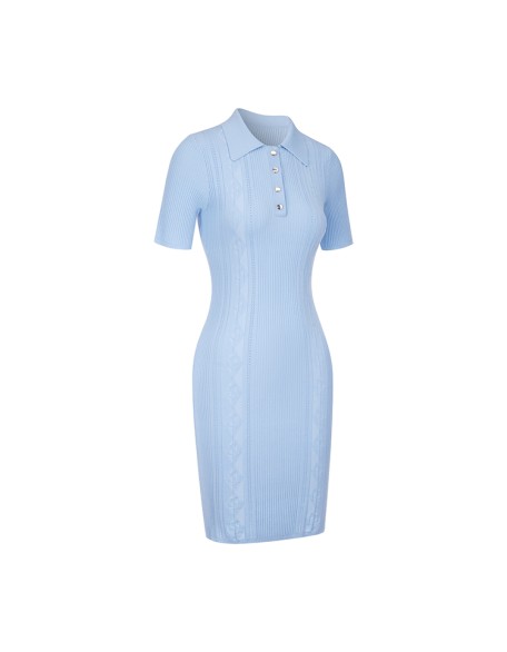 Knitwear manufacturers custom summer sky blue rib bodycon elegant casual beautiful dress for women sweater knit women's dresses