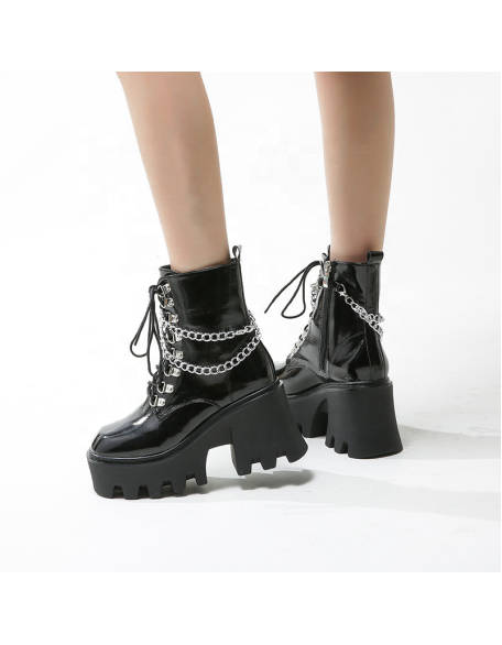 Black Patent PU vampire boots women shoes safety walking style shoes wholesaler price