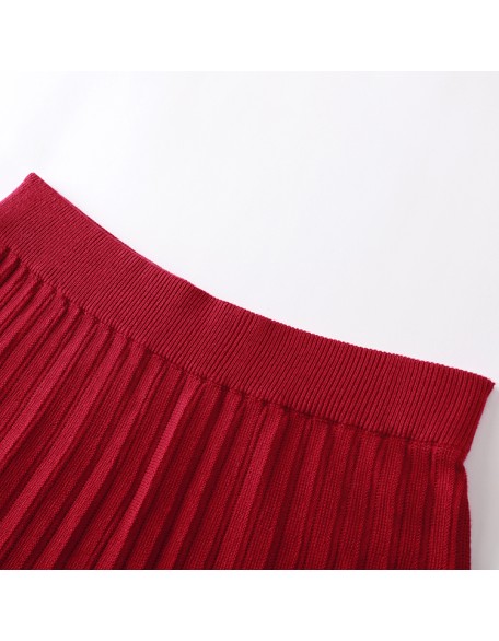 Knitwear manufacturers custom red high waist elegant casual wool blend pleated skirt maxi skirts for women long knit skirts