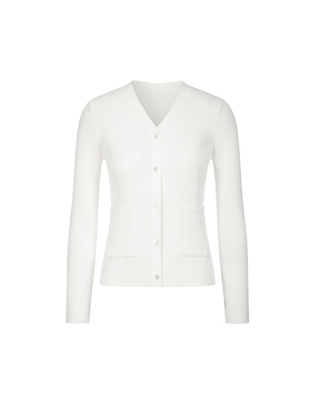 Knitwear manufacturers custom autumn white v neck ribbed elegant casual high quality women cardigan knit sweater cardigan women