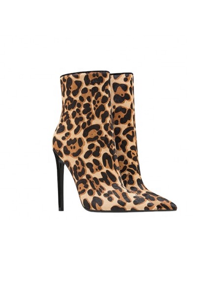 Large size women's boots leopard suede upper pointy toe shape half booties with zip closure thin heels shoes