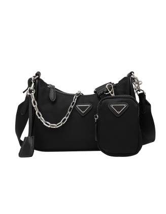 Wholesale Small Half Moon Chain Shoulder Mini Pocket Bag Attached A Mini Purse Women Handbag Set Genuine Leather