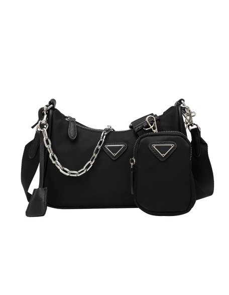 Wholesale Small Half Moon Chain Shoulder Mini Pocket Bag Attached A Mini Purse Women Handbag Set Genuine Leather