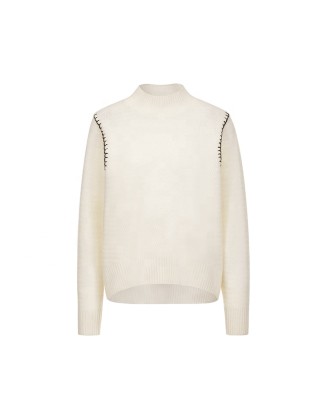 Knitwear manufacturers custom autumn winter half turtleneck wool elegant casual short loose knitted puffy pullover sweater women