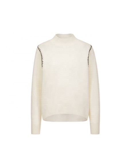 Knitwear manufacturers custom autumn winter half turtleneck wool elegant casual short loose knitted puffy pullover sweater women