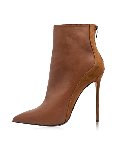 Suede genuine leather with snake skin ladies boots heels women's ankle boots shoes think heels with pointy toe wholesaler