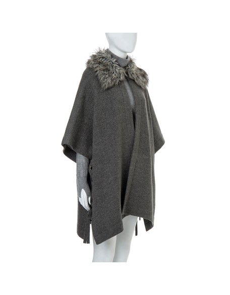 Knitted Manufacturer's Medium and Long Fashion Fur Collar Cape Cape Women's Baggy Coat Batwing Sleeve Casual Polyester Lining