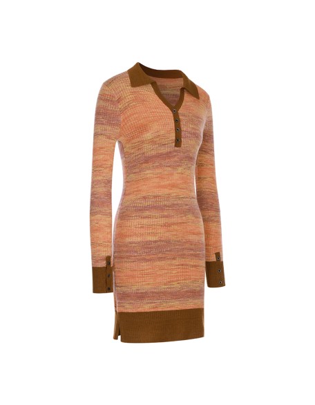 Knitwear manufacturers custom polo neck long sleeve rib wool blend elegant casual winter knitted plus size women sweater dress