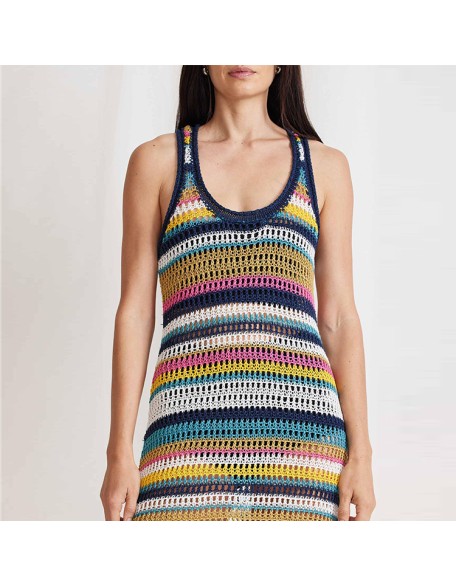Knitwear manufacturers custom summer sleeveless hollow out sexy elegant casual oversized dresses for women sweater knit dresses