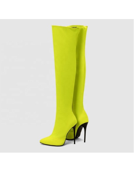 Soft elastic upper thigh high boots women's stiletto heels lady boots with large size new fashion footwear