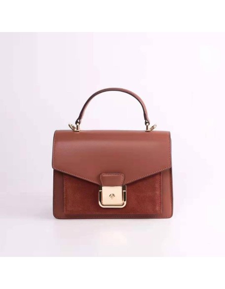 Factory Bulk Supply Cappuccino Top Quality Cowhide  Leather Fashion Shoulder rectangle leather handbags