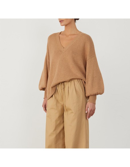 Knitwear manufacturers custom organic cotton cashmere elegant casual v-neck long sleeve women's sweater for winter knit sweater