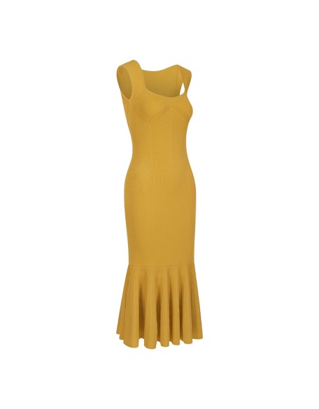 Knitwear manufacturers custom orange sleeveless elegant casual fishtail dresses women sexy formal sweater knit women's dresses