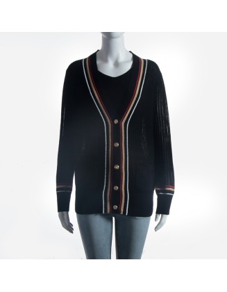 2021 Spring Autumn custom black v neck wool women knit sweater cardigan
