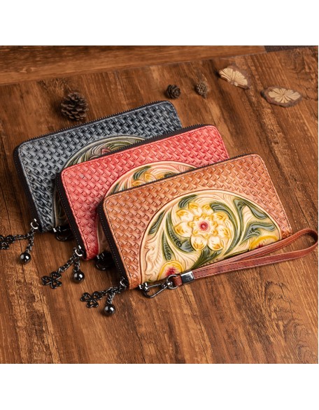 Christmas Popular Genuine Leather Flower Bag Top Quality Card Holder Black Friday Best Wallet for Women