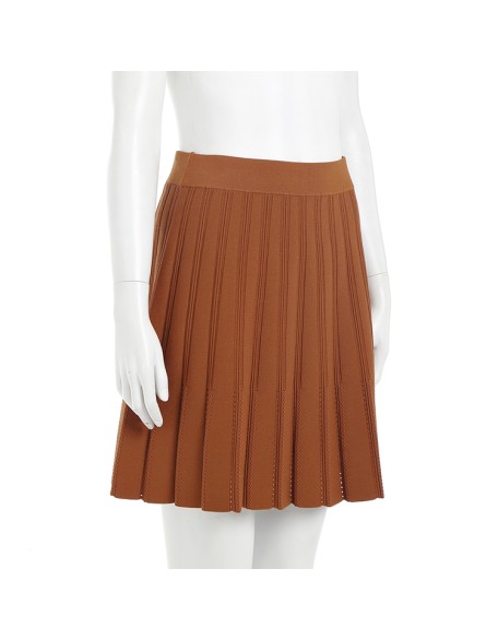 Knitwear manufacturer custom summer brown high waist elastic knit pleated women's skirt