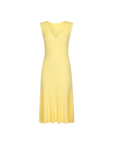 Knitwear manufacturers custom summer yellow v neck sleeveless elegant casual a line dresses for women sweater knit women's dress