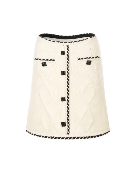 Knitwear manufacturers custom fall beige high waist single breasted casual mini skirts for women knit skirt
