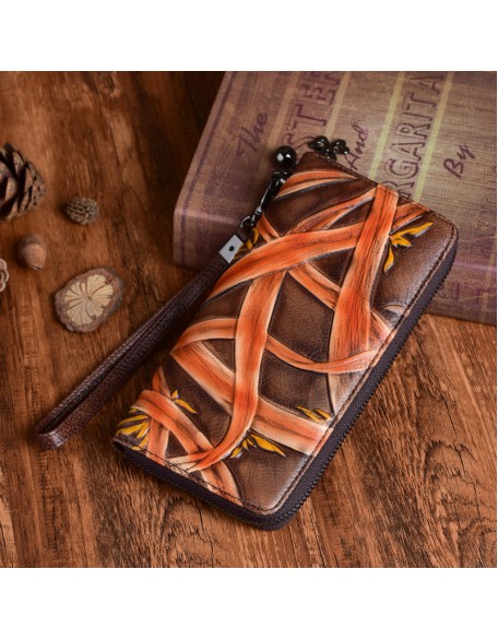 Black Friday Best Gift 100% Real Leather Flower Purse High Quality Card Holder Long Style Women's Wallet