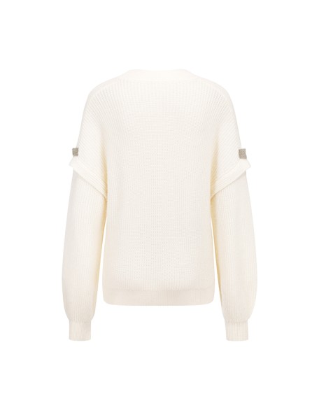 Knitwear manufacturers custom fall winter beige round neck long sleeve casual wool cashmere pull over sweater women knit sweater