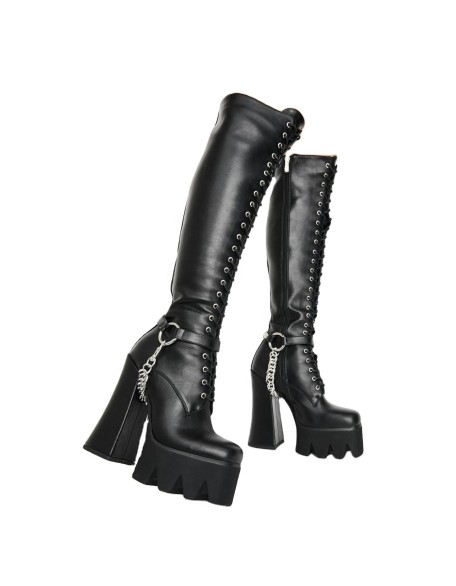 Round toe super stripper heels platform shoes PU material women's long boots with zip closure
