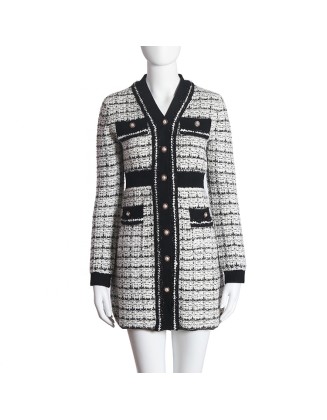 Fast delivery from stock V-neck long-sleeved plaid knitted coat ladies dresses