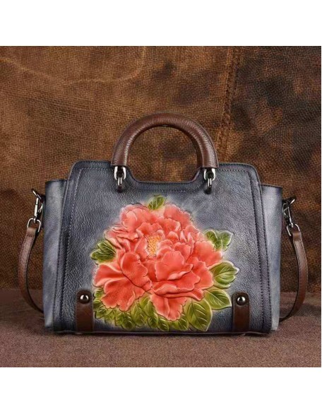 New Trendy Vintage Embossed Cross Body Bag Luxury Shoulder Bag First Layer Cowhide Leather Handbag