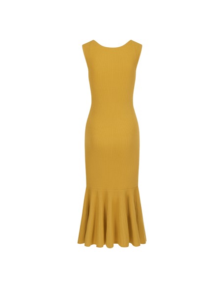 Knitwear manufacturers custom orange sleeveless elegant casual fishtail dresses women sexy formal sweater knit women's dresses