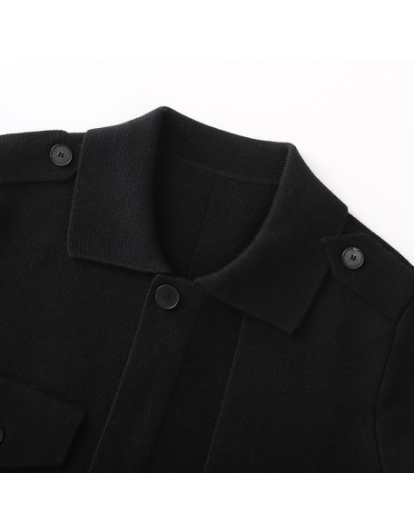 Knitwear manufacturers custom autumn black lapel long sleeve korean fashion high end simple elegant soft knitted fleece cardigan