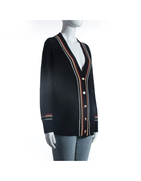 2021 Spring Autumn custom black v neck wool women knit sweater cardigan
