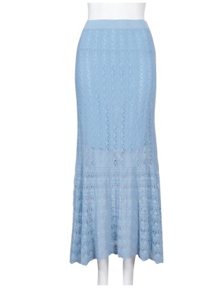 2021 new blue high waist bag hips medium sized large size thin a word skirt women knit fishtail skirt