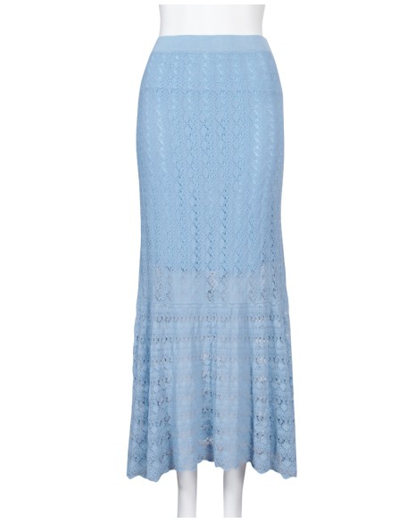 2021 new blue high waist bag hips medium sized large size thin a word skirt women knit fishtail skirt