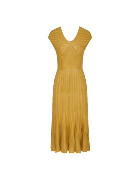 Knitwear manufacturers custom summer v neck sleeveless elegant casual gold dresses women party sweater knit women's dresses