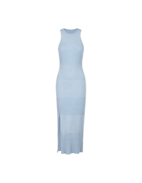 Knitwear manufacturers custom summer sleeveless sky blue elegant casual women dress 2023 formal sweater knit women's dresses