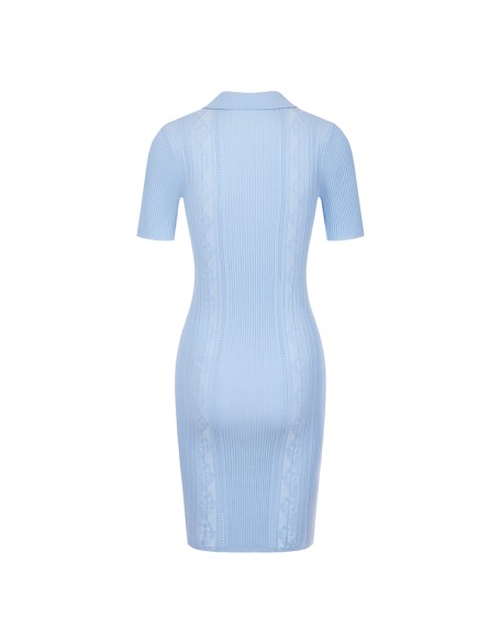 Knitwear manufacturers custom summer sky blue rib bodycon elegant casual beautiful dress for women sweater knit women's dresses