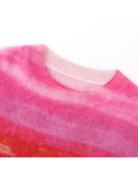 Knitwear manufacturers custom autumn winter 2023 pink round neck luxury casual cashmere fluffy sweater women knit sweater