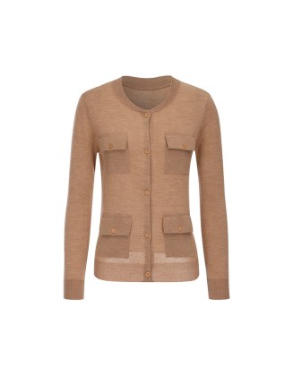 Knitwear manufacturer custom vintage pure color pockets knit jacket cardigan women's sweater