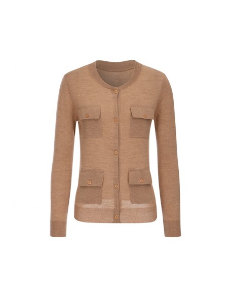 Knitwear manufacturer custom vintage pure color pockets knit jacket cardigan women's sweater