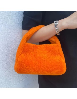 New  arrival classical style sheep fur mini autumn winter handbag for women woollen soft material shoulder bag for ladies