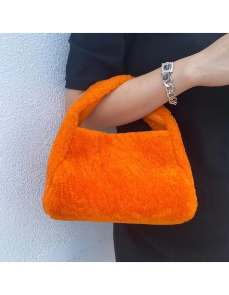 New  arrival classical style sheep fur mini autumn winter handbag for women woollen soft material shoulder bag for ladies