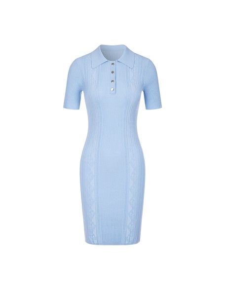Knitwear manufacturers custom summer sky blue rib bodycon elegant casual beautiful dress for women sweater knit women's dresses