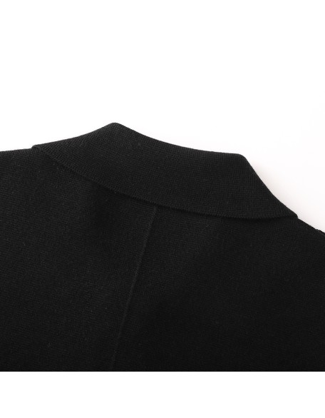 Knitwear manufacturers custom autumn black lapel long sleeve korean fashion high end simple elegant soft knitted fleece cardigan
