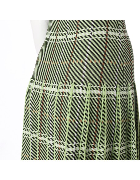Knitwear manufacturers custom summer check high waist slim knit pleated women's skirt