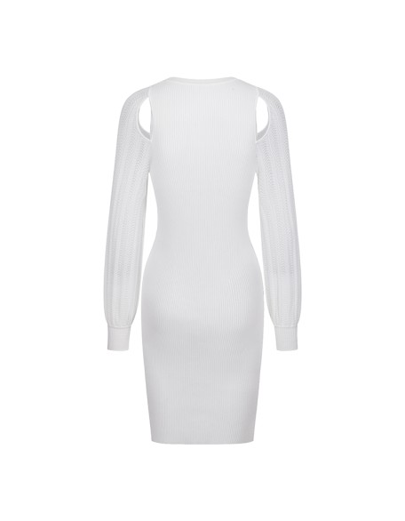 Knitwear manufacturers custom white round neck long sleeve elegant casual dresses women sexy formal sweater knit women's dresses