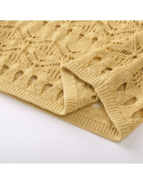 Knitwear manufacturers custom summer gold round neck sleeveless hollow out elegant casual fairy dress women sweater knit dresses